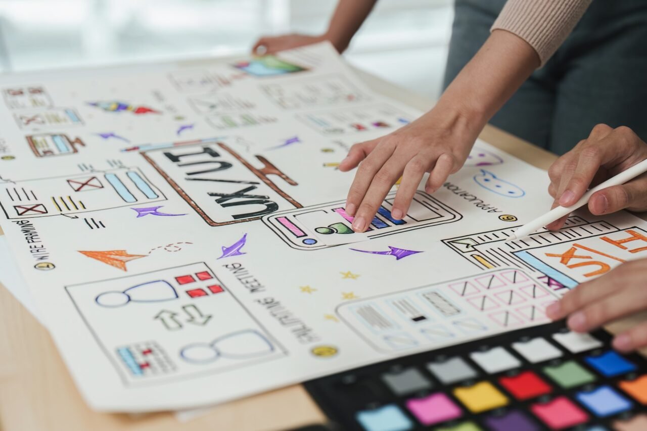 close up ux developer and ui designer brainstorming interface wireframe design creative digital.jpg